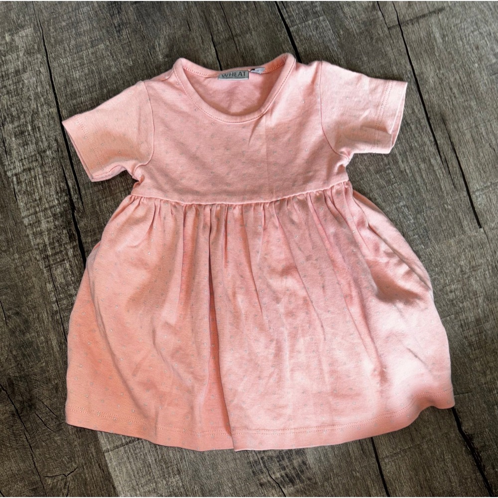 Wheat Organic Cotton Baby Girl Pink Silver Glitter Polka Dot‎ Dress 9M 74